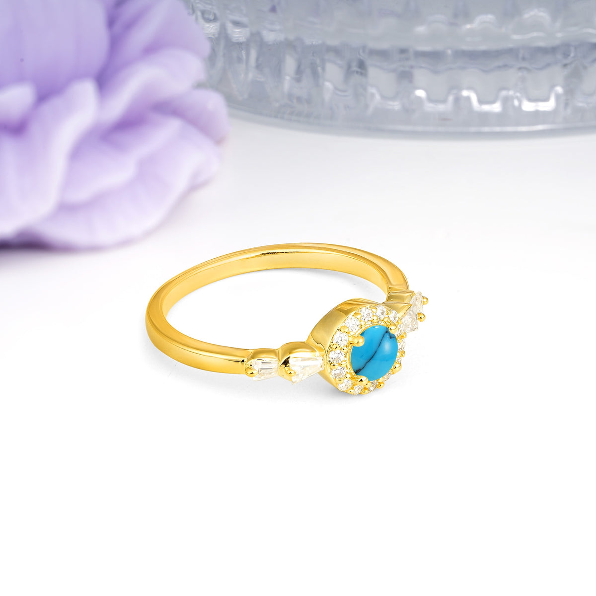 Luxurious & Classic Vintage 4-Prong Round Cut Turquoise Engagement Ring - Additional view