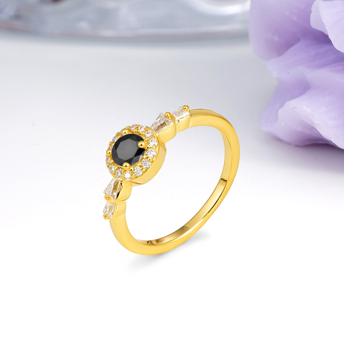 Luxurious & Classic Vintage 4-Prong Round Cut Black Onyx Engagement Ring - Additional view
