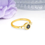 Luxurious & Classic Vintage 4-Prong Round Cut Black Onyx Engagement Ring - Additional view