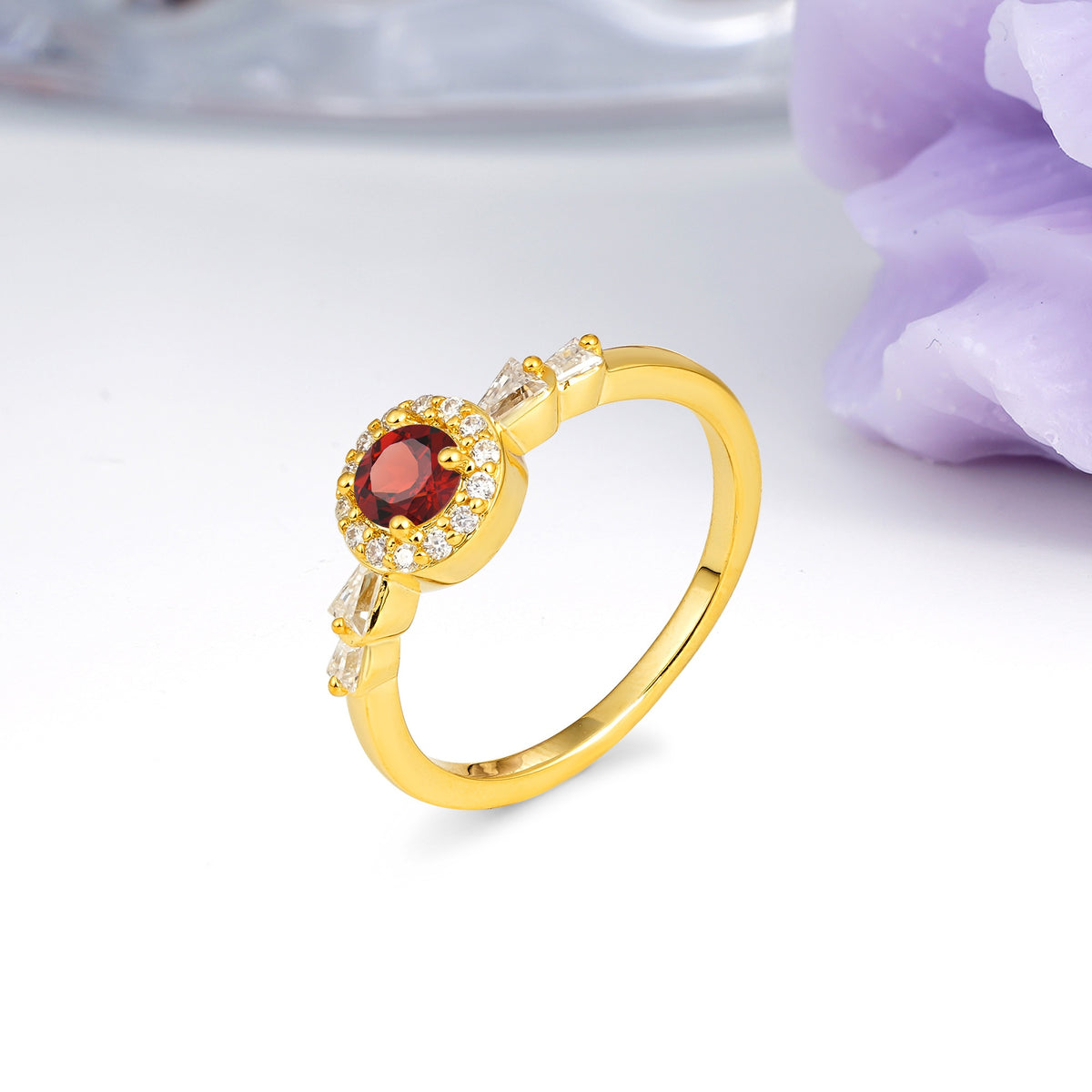 Luxurious & Classic Vintage 4-Prong Round Cut Garnet Engagement Ring - Additional view