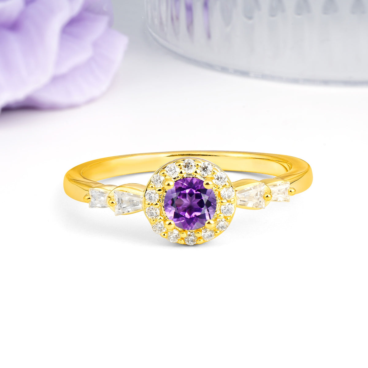 Luxurious & Classic Vintage 4-Prong Round Cut Amethyst Engagement Ring - Additional view