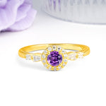 Luxurious & Classic Vintage 4-Prong Round Cut Amethyst Engagement Ring - Additional view