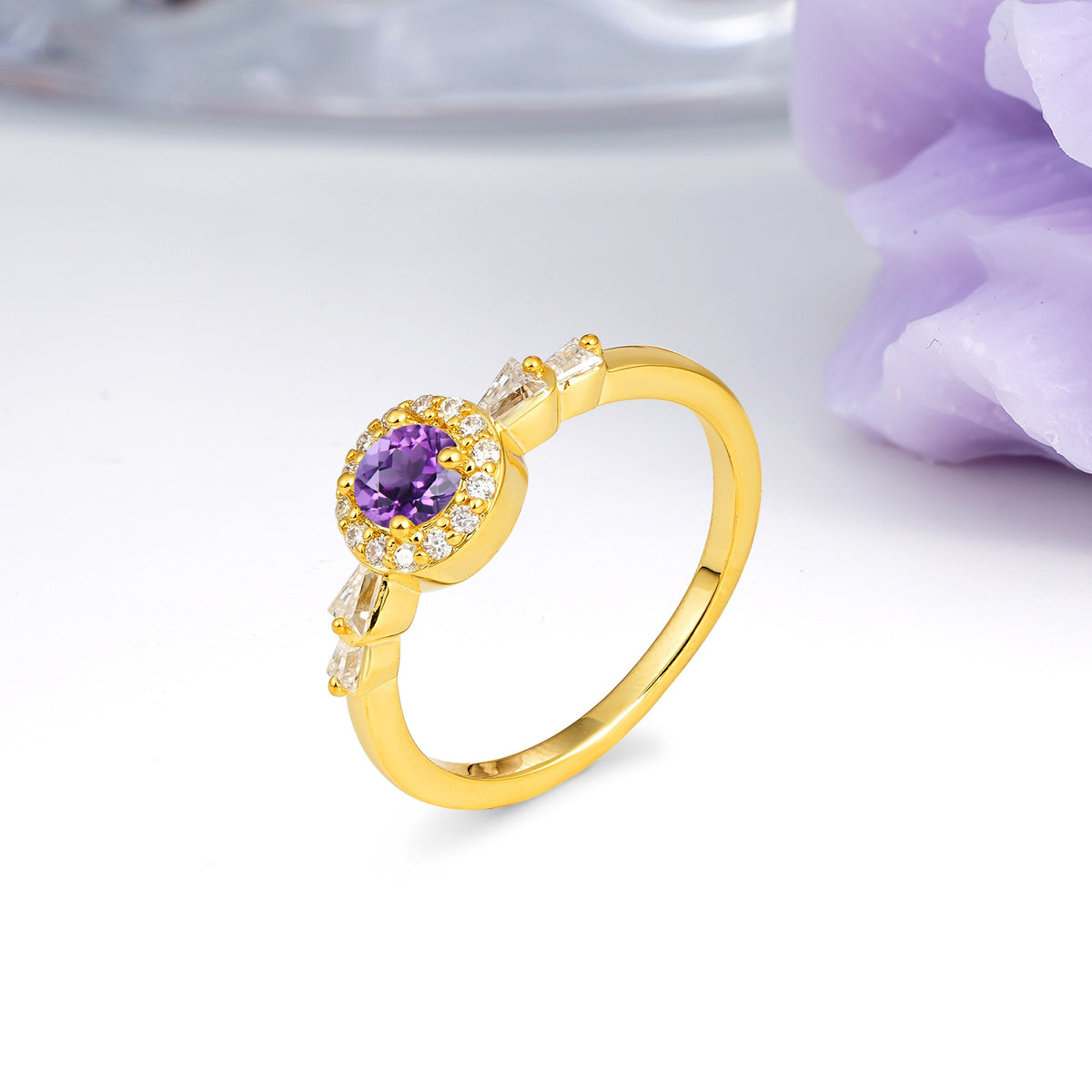 Luxurious & Classic Vintage 4-Prong Round Cut Amethyst Engagement Ring - Additional view