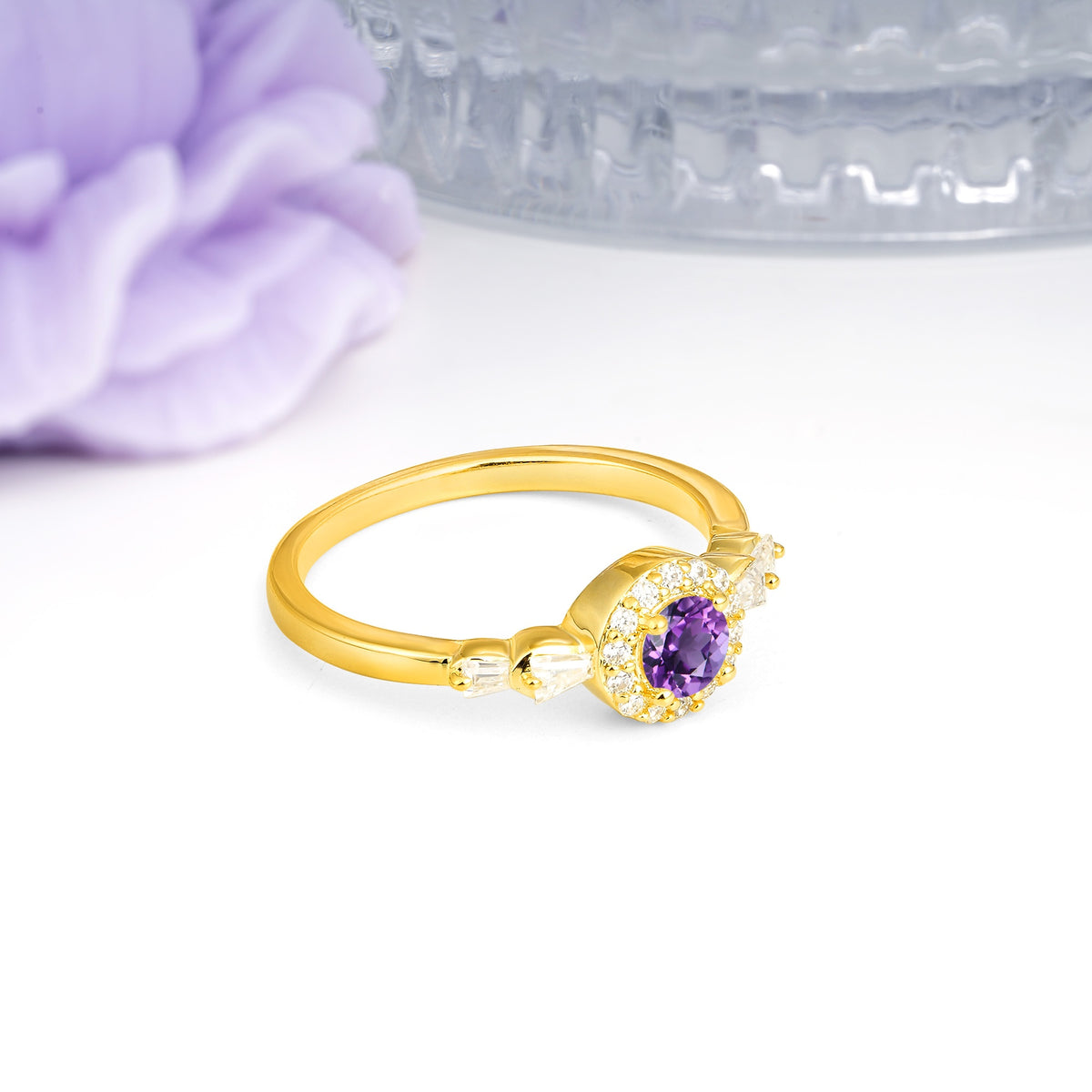 Luxurious & Classic Vintage 4-Prong Round Cut Amethyst Engagement Ring - Additional view
