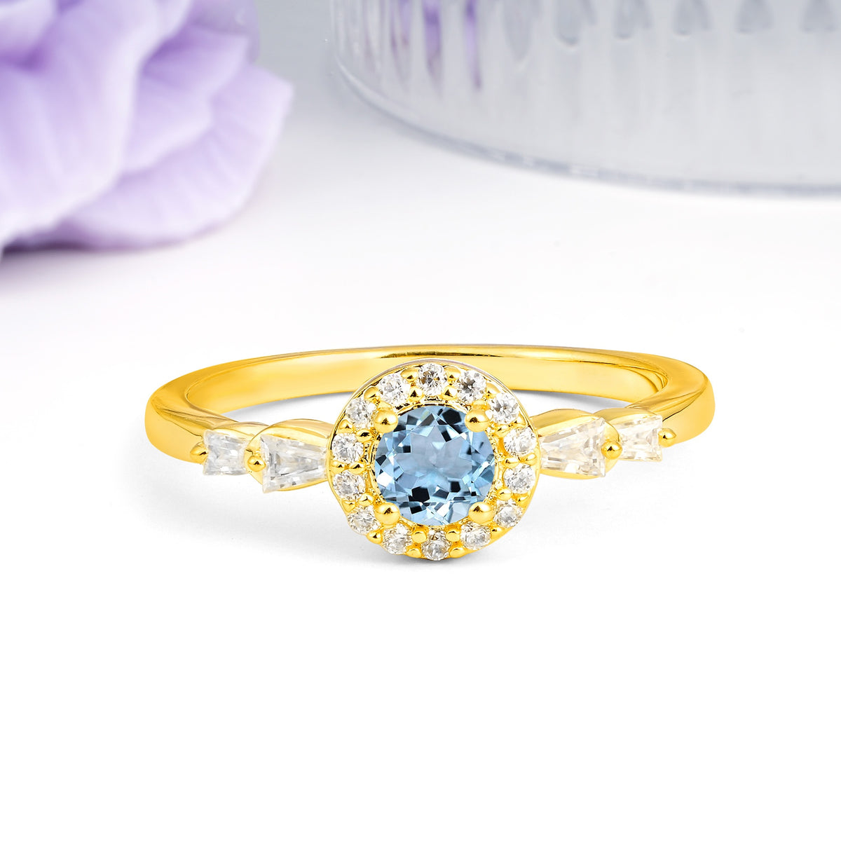Luxurious & Classic Vintage 4-Prong Round Cut Aquamarine Engagement Ring - Additional view