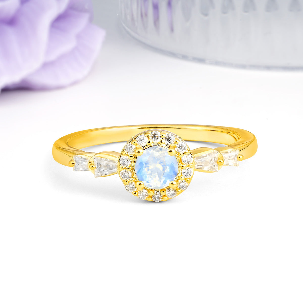 Luxurious & Classic Vintage 4-Prong Round Cut Moonstone Engagement Ring - Additional view