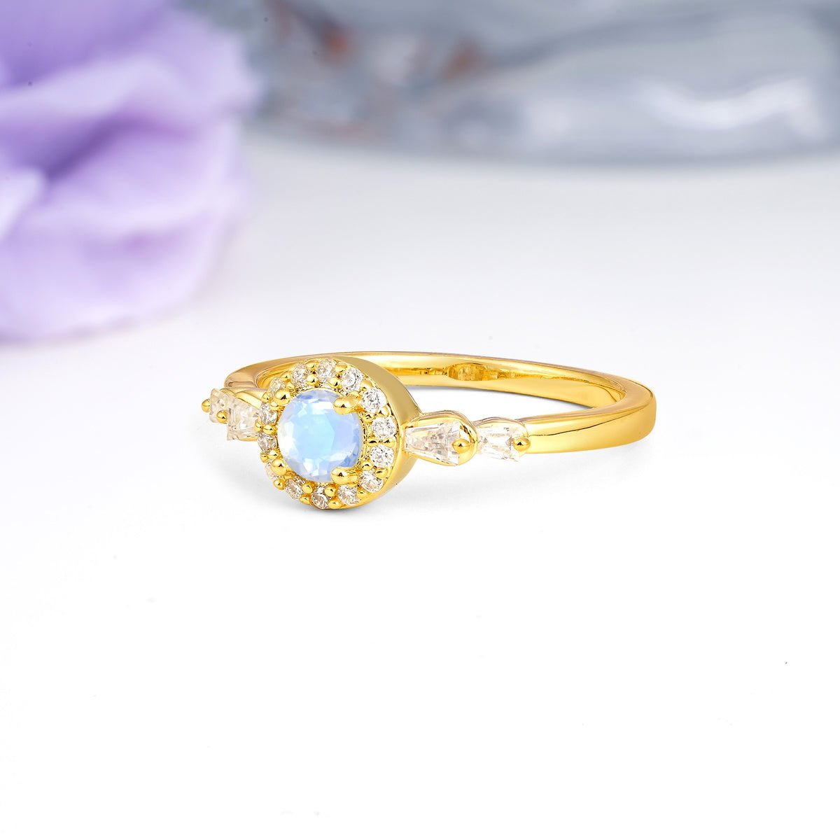 Luxurious & Classic Vintage 4-Prong Round Cut Moonstone Engagement Ring - Additional view