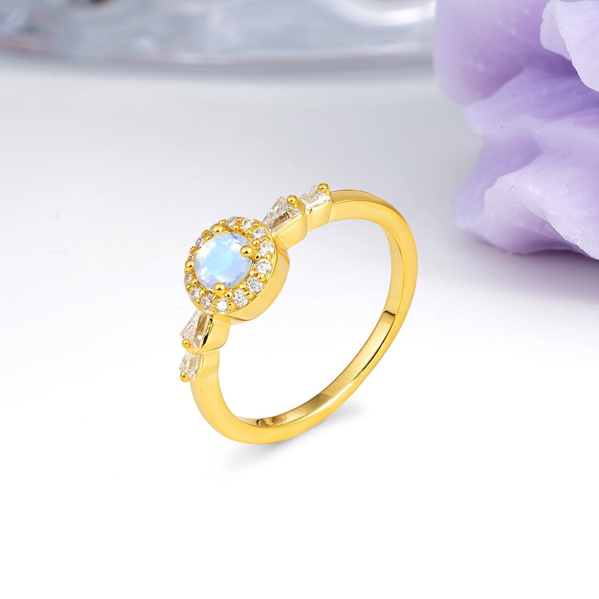 Luxurious & Classic Vintage 4-Prong Round Cut Moonstone Engagement Ring - Additional view