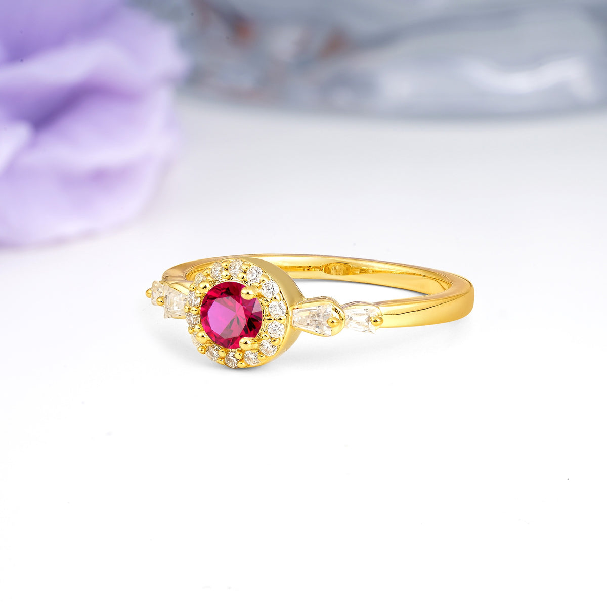 Luxurious & Classic Vintage 4-Prong Round Cut Ruby Engagement Ring - Additional view