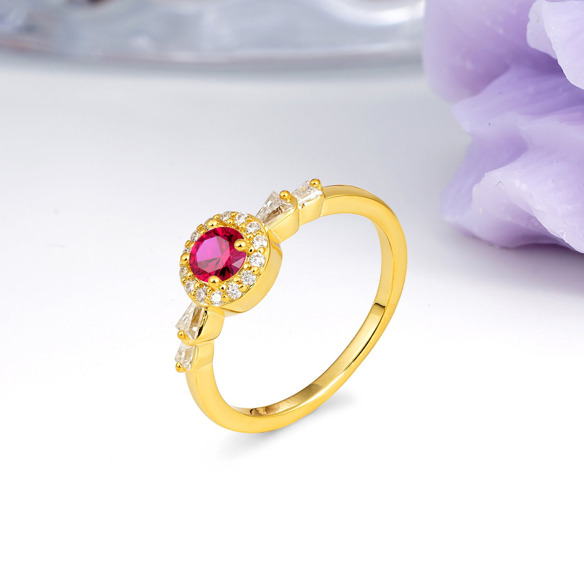 Luxurious & Classic Vintage 4-Prong Round Cut Ruby Engagement Ring - Additional view