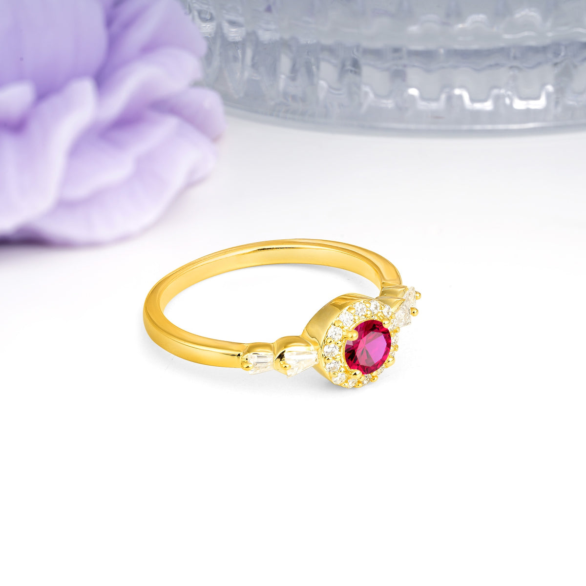 Luxurious & Classic Vintage 4-Prong Round Cut Ruby Engagement Ring - Additional view