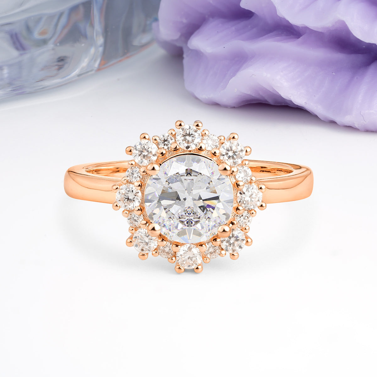 Unique Pavé-Set, Luxurious 4-Prong Round-Cut Moissanite Engagement Ring - Additional view
