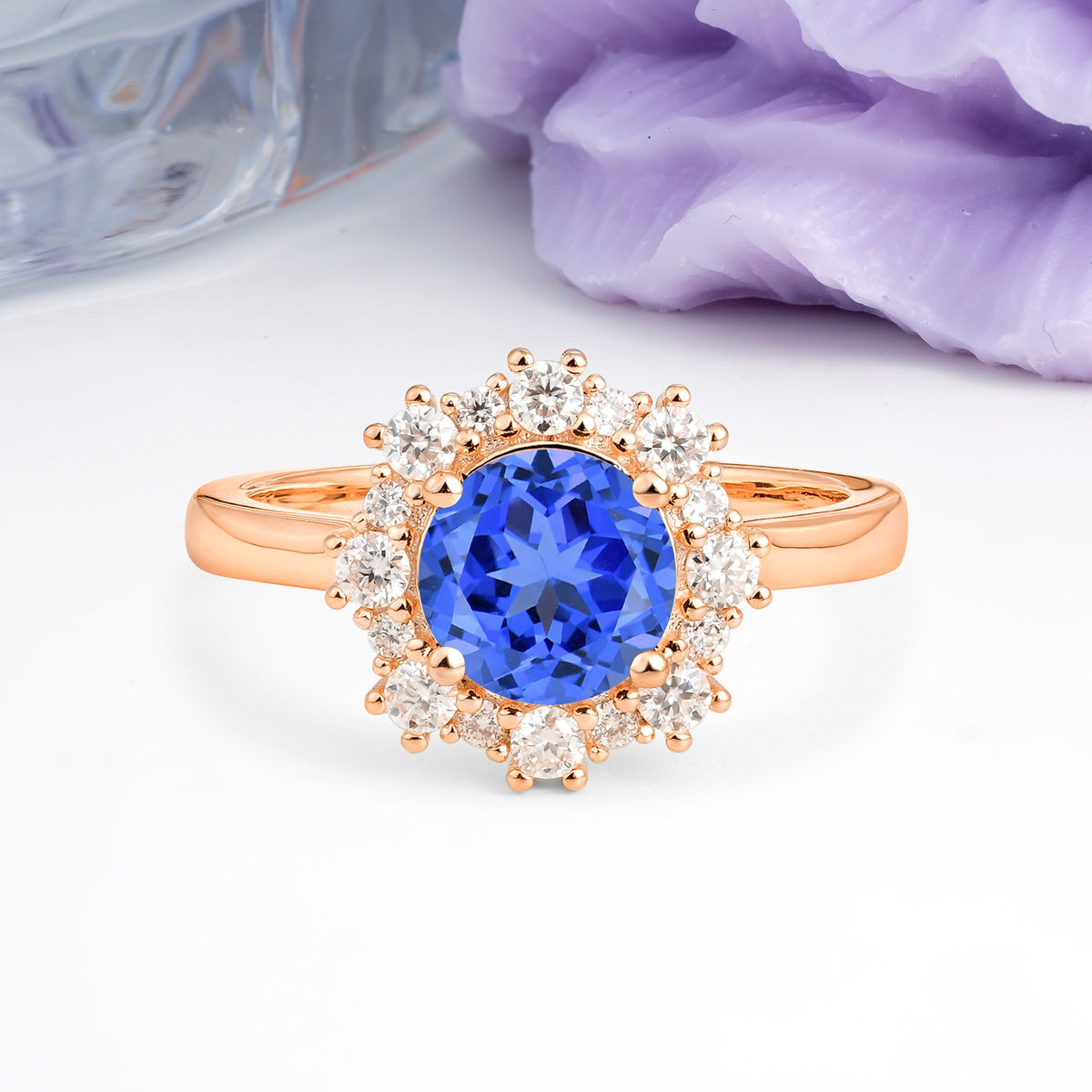 Unique Pavé-Set, Luxurious 4-Prong Round-Cut Sapphire Engagement Ring - Additional view