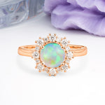 Unique Pavé-Set, Luxurious 4-Prong Round-Cut Fire Opal Engagement Ring - Additional view