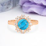Unique Pavé-Set, Luxurious 4-Prong Round-Cut Turquoise Engagement Ring - Additional view