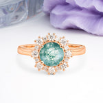 Unique Pavé-Set, Luxurious 4-Prong Round-Cut Moss Agate Engagement Ring - Additional view