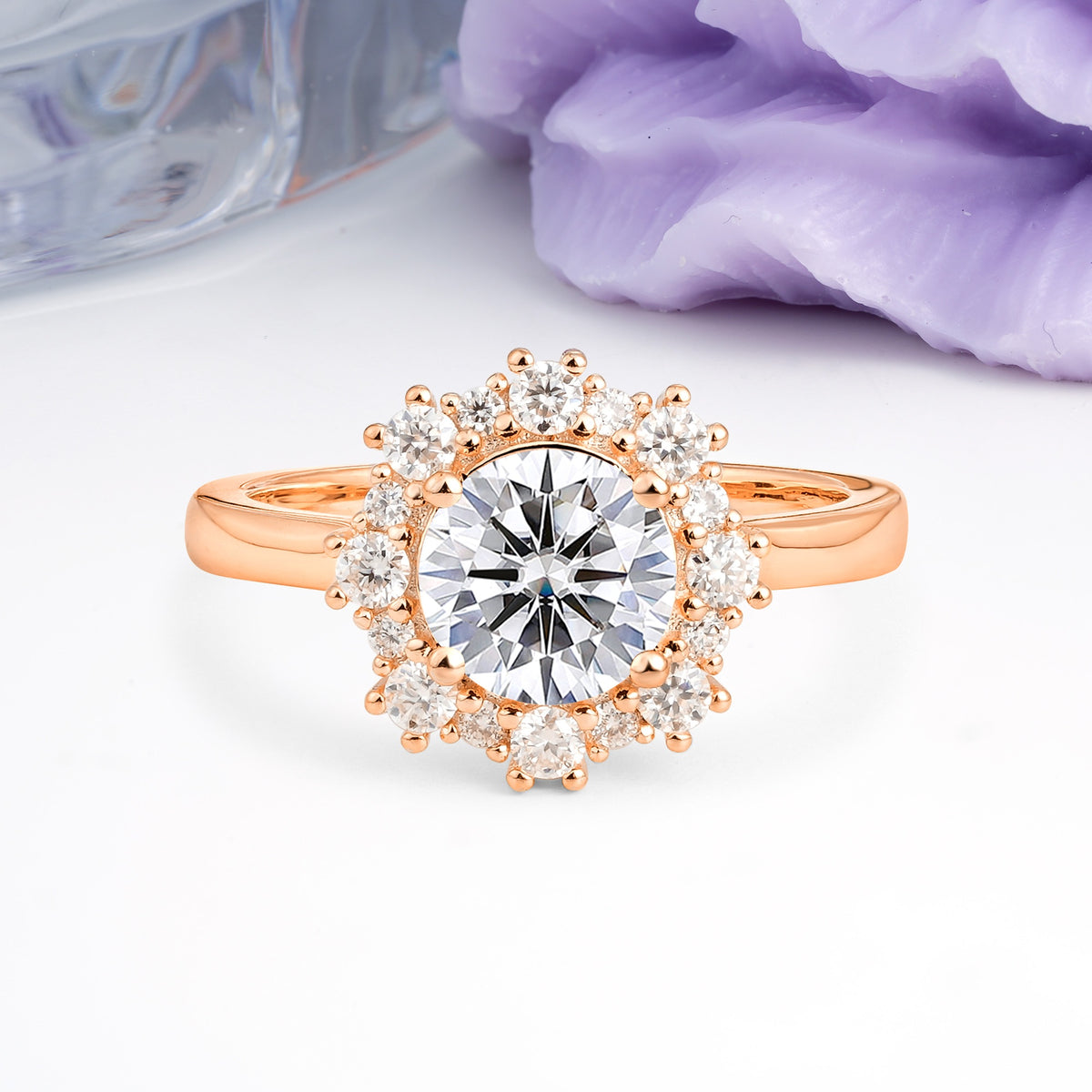 Unique Pavé-Set, Luxurious 4-Prong Round-Cut Lab Diamond Engagement Ring - Additional view