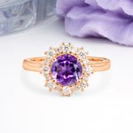 Unique Pavé-Set, Luxurious 4-Prong Round-Cut Amethyst Engagement Ring - Additional view