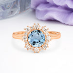 Unique Pavé-Set, Luxurious 4-Prong Round-Cut Aquamarine Engagement Ring - Additional view