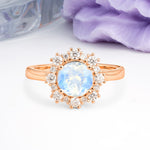 Unique Pavé-Set, Luxurious 4-Prong Round-Cut Moonstone Engagement Ring - Additional view