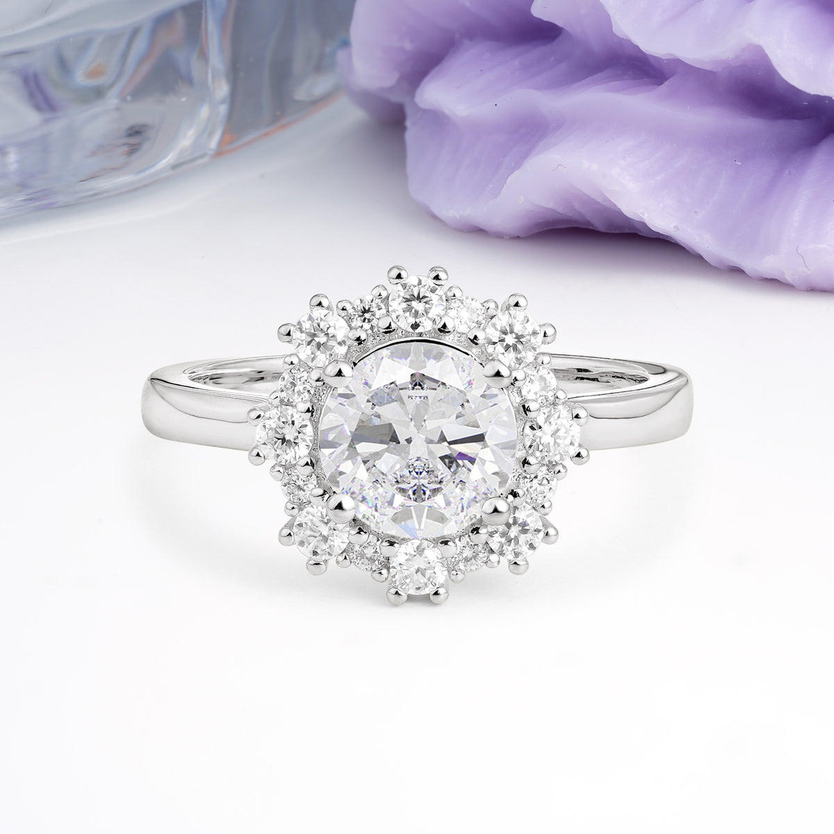 Unique Pavé-Set, Luxurious 4-Prong Round-Cut Moissanite Engagement Ring - Additional view