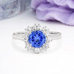 Unique Pavé-Set, Luxurious 4-Prong Round-Cut Sapphire Engagement Ring - Additional view