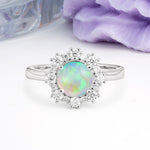 Unique Pavé-Set, Luxurious 4-Prong Round-Cut Fire Opal Engagement Ring - Additional view