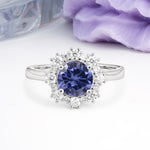 Unique Pavé-Set, Luxurious 4-Prong Round-Cut Tanzanite Engagement Ring - Additional view