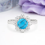 Unique Pavé-Set, Luxurious 4-Prong Round-Cut Turquoise Engagement Ring - Additional view