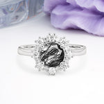 Unique Pavé-Set, Luxurious 4-Prong Round-Cut Black Rutilated Quartz Engagement Ring - Additional view