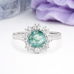 Unique Pavé-Set, Luxurious 4-Prong Round-Cut Moss Agate Engagement Ring - Additional view