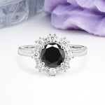Unique Pavé-Set, Luxurious 4-Prong Round-Cut Black Onyx Engagement Ring - Additional view