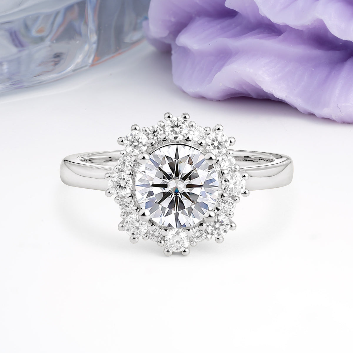 Unique Pavé-Set, Luxurious 4-Prong Round-Cut Lab Diamond Engagement Ring - Additional view