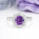 Unique Pavé-Set, Luxurious 4-Prong Round-Cut Amethyst Engagement Ring - Additional view