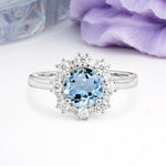 Unique Pavé-Set, Luxurious 4-Prong Round-Cut Aquamarine Engagement Ring - Additional view