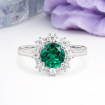 Unique Pavé-Set, Luxurious 4-Prong Round-Cut Emerald Engagement Ring - Additional view