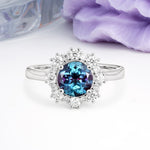 Unique Pavé-Set, Luxurious 4-Prong Round-Cut Alexandrite Engagement Ring - Additional view