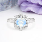 Unique Pavé-Set, Luxurious 4-Prong Round-Cut Moonstone Engagement Ring - Additional view