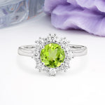 Unique Pavé-Set, Luxurious 4-Prong Round-Cut Peridot Engagement Ring - Additional view