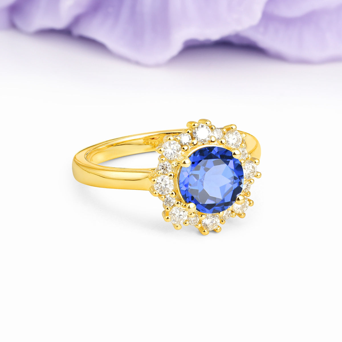 Unique Pavé-Set, Luxurious 4-Prong Round-Cut Sapphire Engagement Ring - Additional view