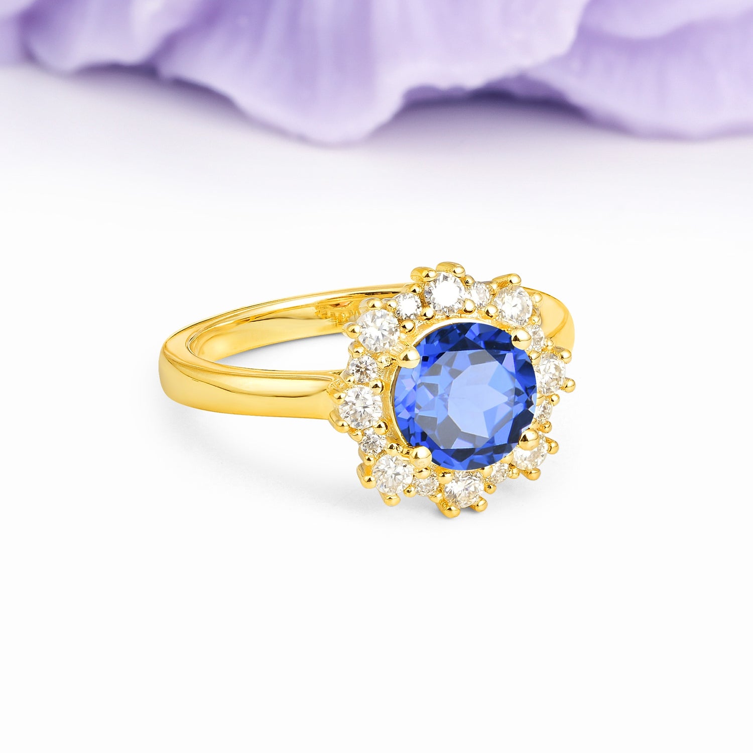 Unique Pavé-Set, Luxurious 4-Prong Round-Cut Sapphire Engagement Ring - Additional view