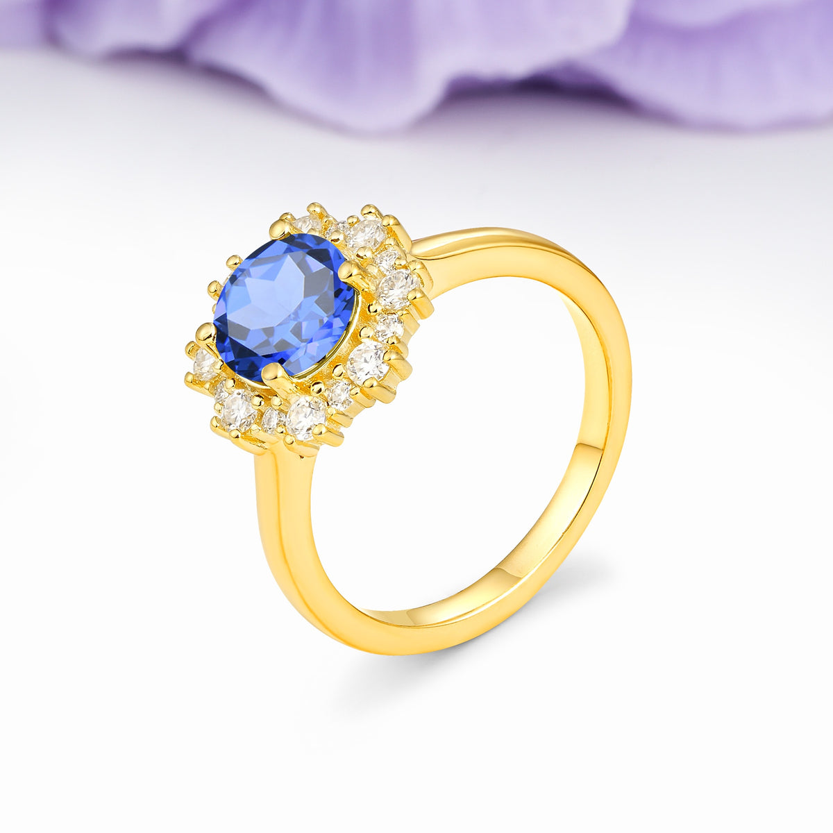 Unique Pavé-Set, Luxurious 4-Prong Round-Cut Sapphire Engagement Ring - Additional view