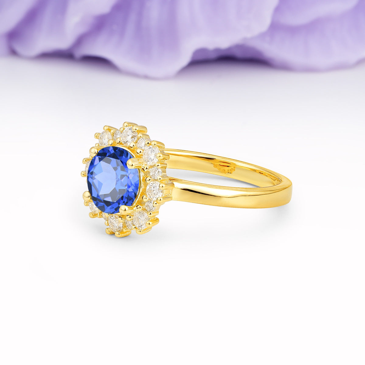 Unique Pavé-Set, Luxurious 4-Prong Round-Cut Sapphire Engagement Ring - Additional view