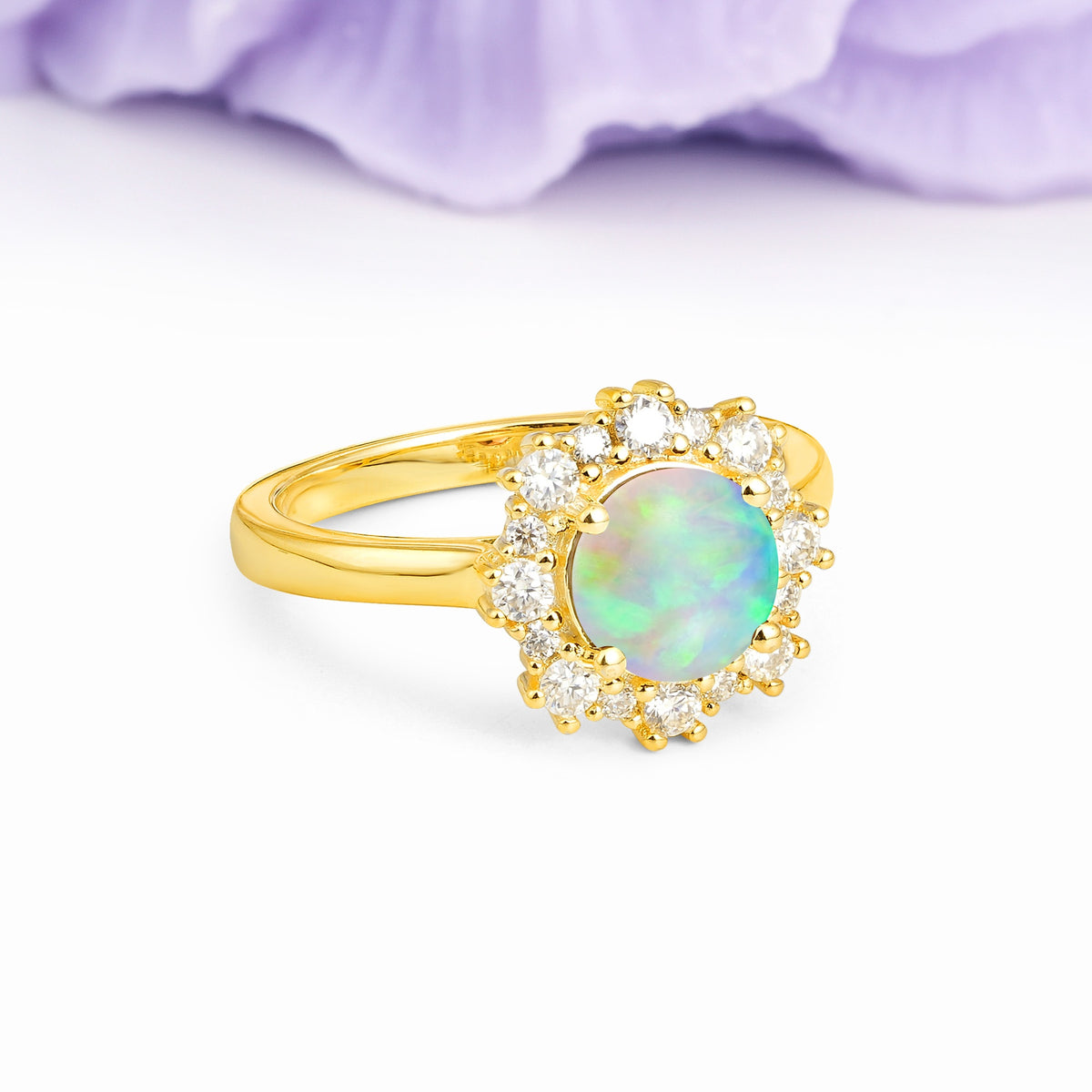 Unique Pavé-Set, Luxurious 4-Prong Round-Cut Fire Opal Engagement Ring - Additional view