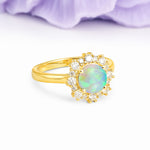 Unique Pavé-Set, Luxurious 4-Prong Round-Cut Fire Opal Engagement Ring - Additional view