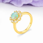 Unique Pavé-Set, Luxurious 4-Prong Round-Cut Fire Opal Engagement Ring - Additional view