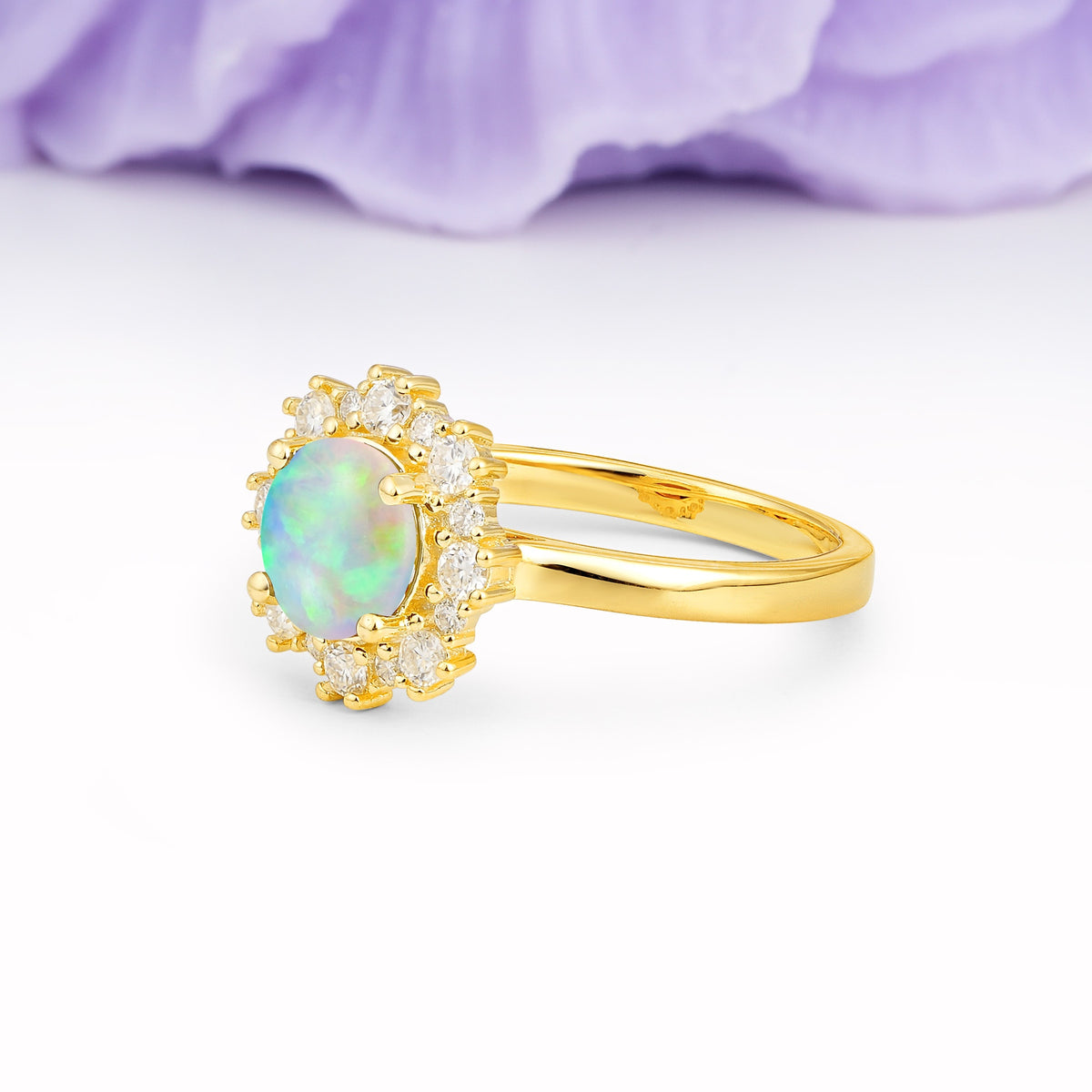 Unique Pavé-Set, Luxurious 4-Prong Round-Cut Fire Opal Engagement Ring - Additional view