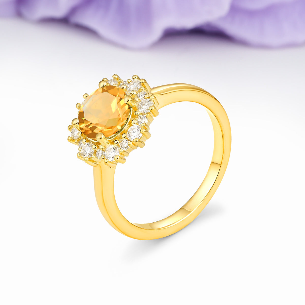 Unique Pavé-Set, Luxurious 4-Prong Round-Cut Citrine Engagement Ring - Additional view
