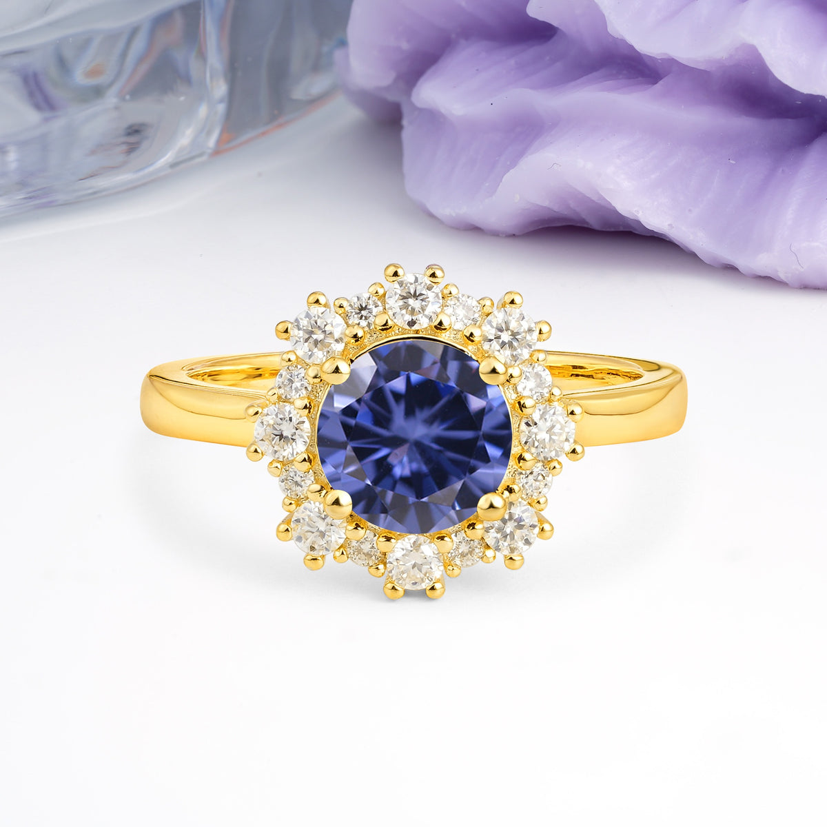 Unique Pavé-Set, Luxurious 4-Prong Round-Cut Tanzanite Engagement Ring - Additional view