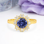 Unique Pavé-Set, Luxurious 4-Prong Round-Cut Tanzanite Engagement Ring - Additional view